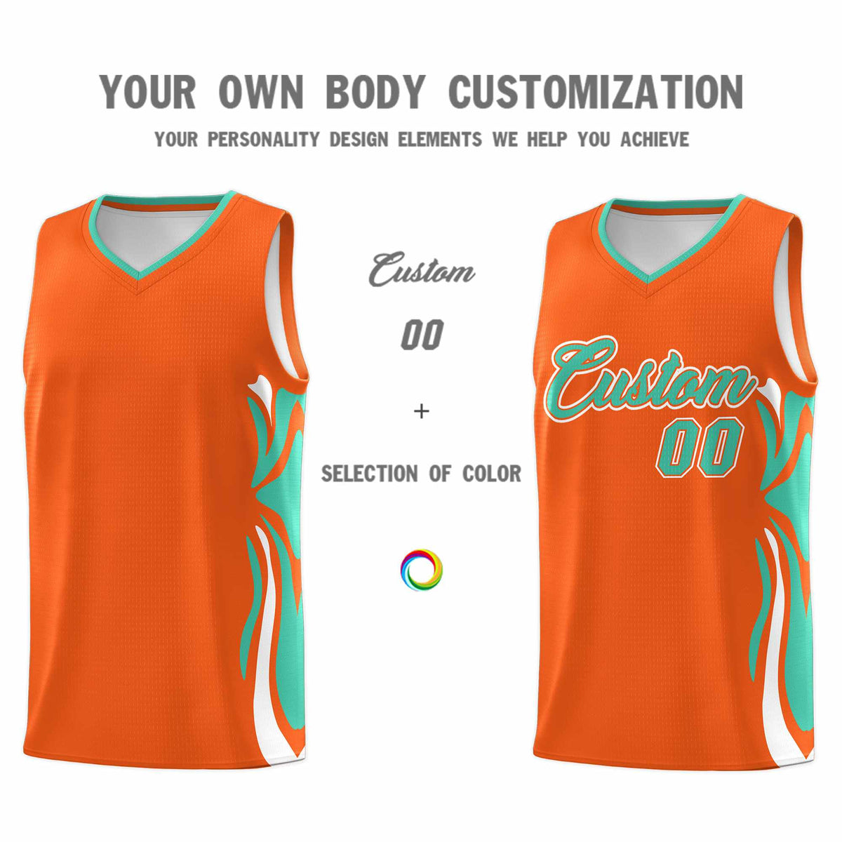 Custom Orange Bright Green-White Graffiti Pattern Side Curve Pattern Sports Uniform Basketball Jersey Sets