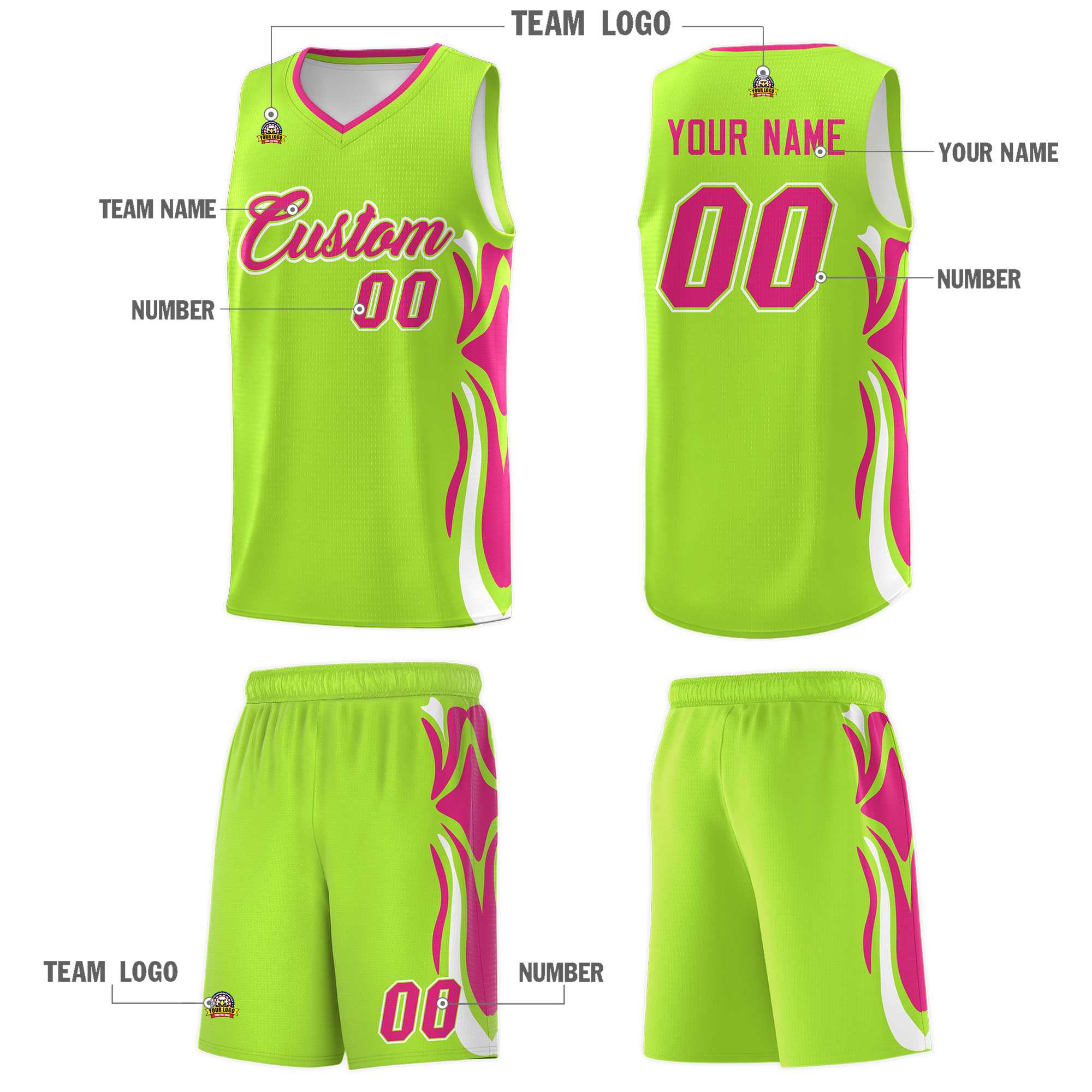 Custom Light Green Pink-White Graffiti Pattern Side Curve Pattern Sports Uniform Basketball Jersey Sets