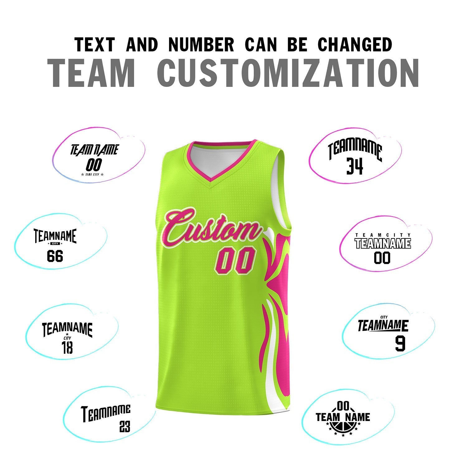 Custom Light Green Pink-White Graffiti Pattern Side Curve Pattern Sports Uniform Basketball Jersey Sets