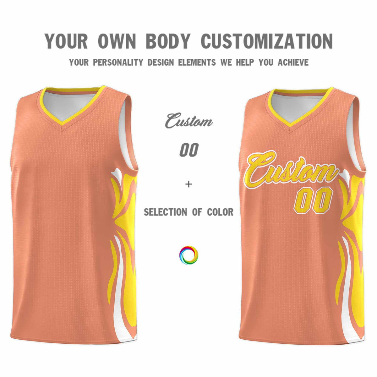 Custom Light Orange Gold-White Graffiti Pattern Side Curve Pattern Sports Uniform Basketball Jersey Sets