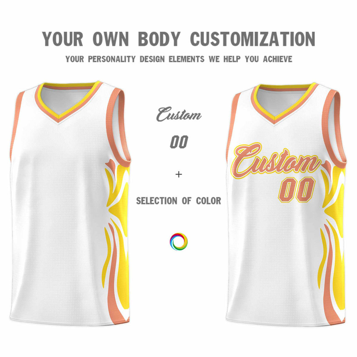 Custom White Light Orange-Gold Graffiti Pattern Side Curve Pattern Sports Uniform Basketball Jersey Sets