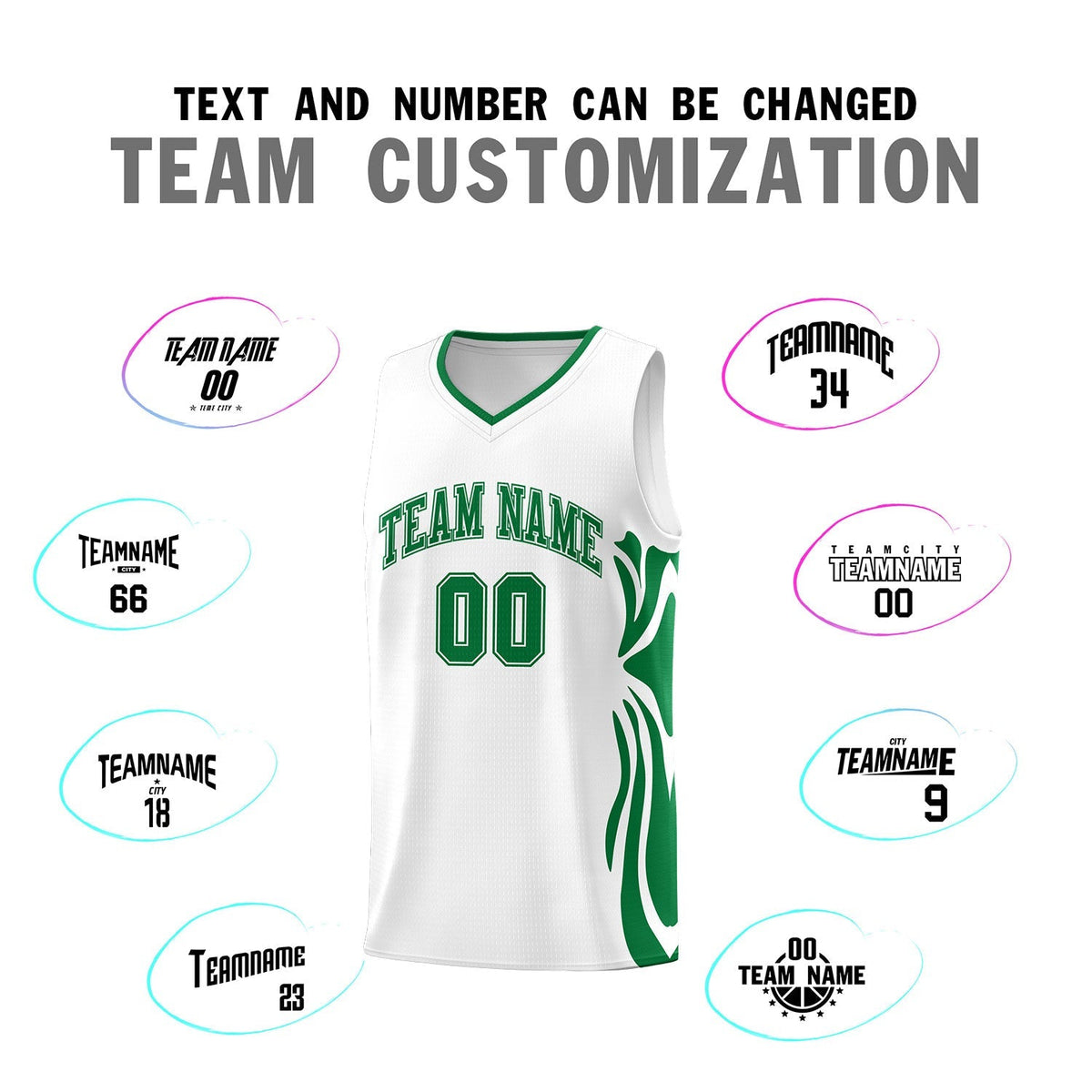 Custom White Kelly Green-Kelly Green Graffiti Pattern Side Curve Pattern Sports Uniform Basketball Jersey Sets