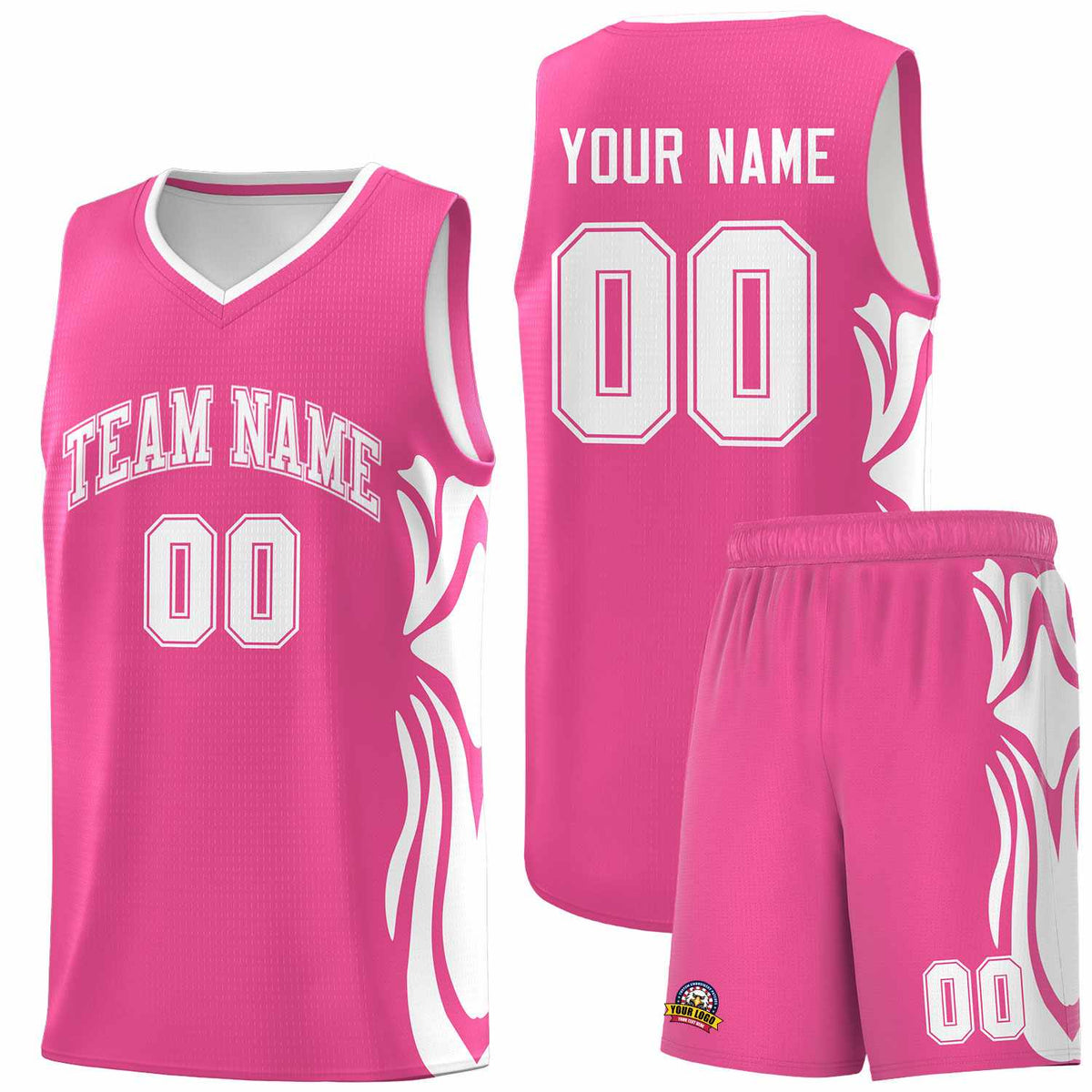 Custom Pink White-White Graffiti Pattern Side Curve Pattern Sports Uniform Basketball Jersey Sets