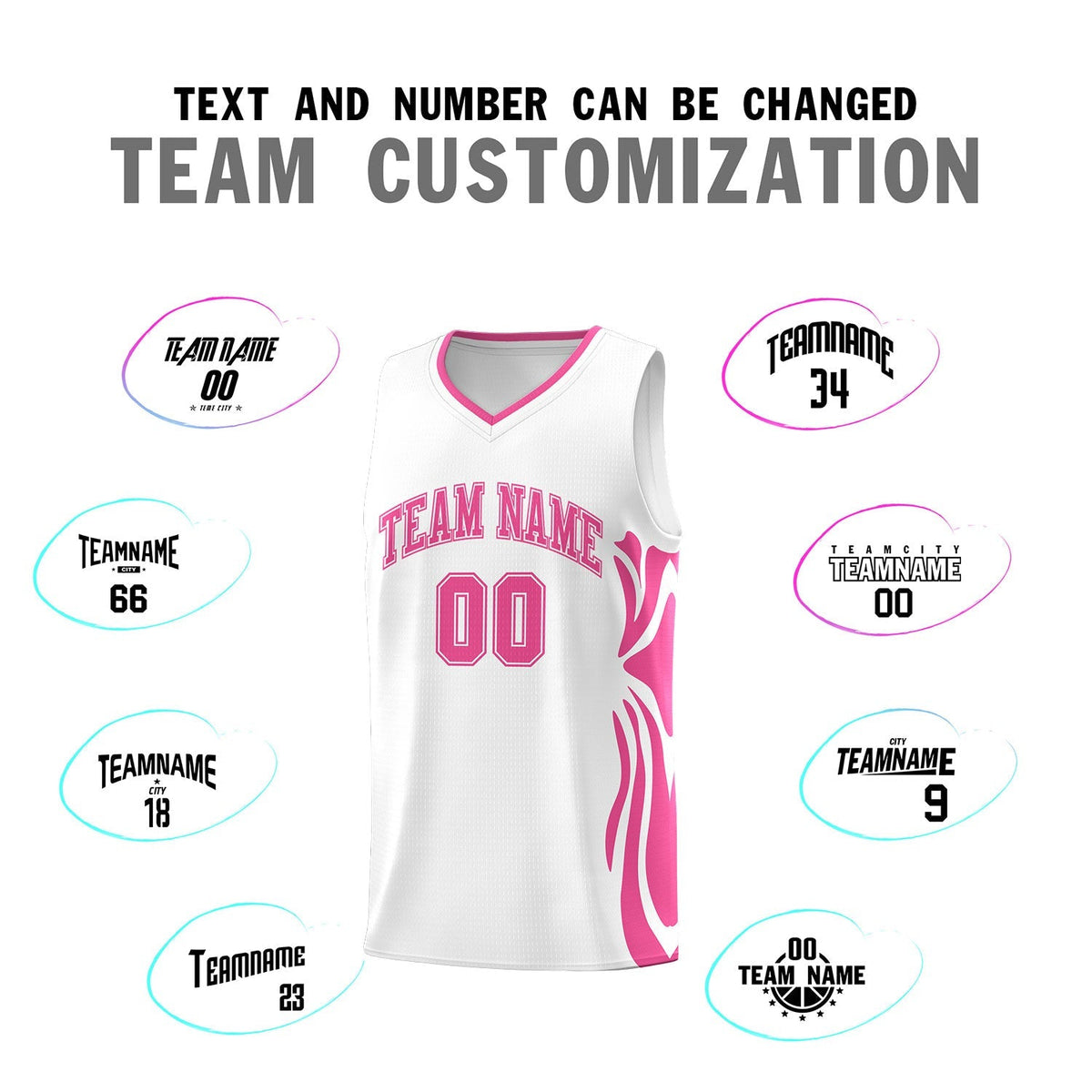 Custom White Pink-Pink Graffiti Pattern Side Curve Pattern Sports Uniform Basketball Jersey Sets