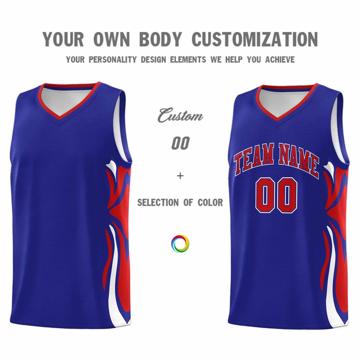 Custom Royal Red-White Graffiti Pattern Side Curve Pattern Sports Uniform Basketball Jersey Sets