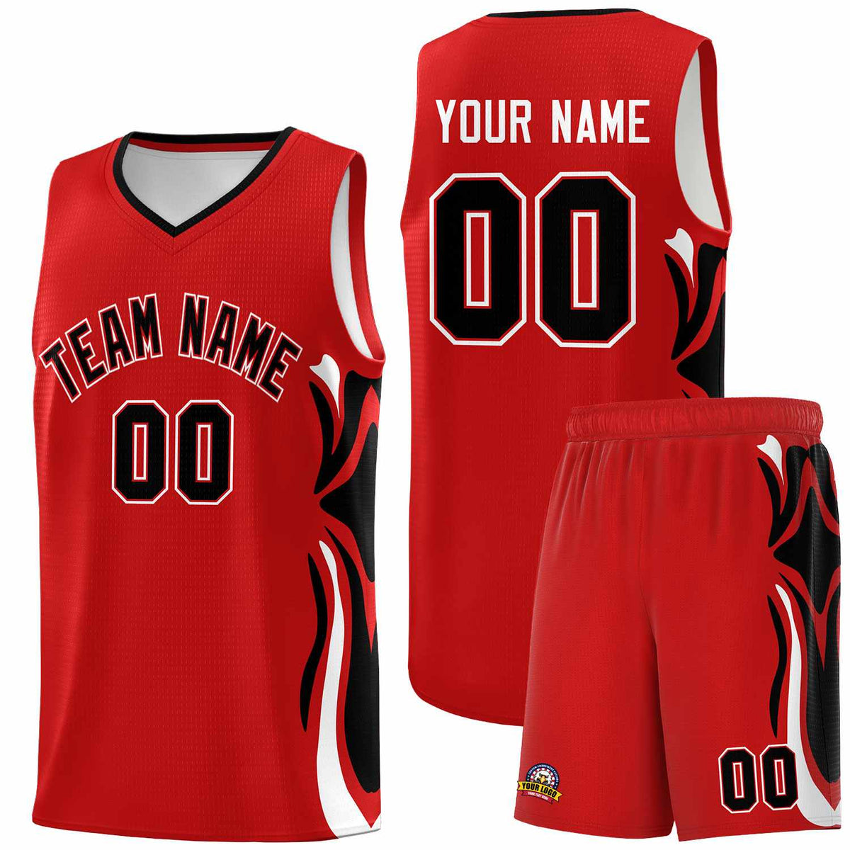 Custom Red Black-White Graffiti Pattern Side Curve Pattern Sports Uniform Basketball Jersey Sets