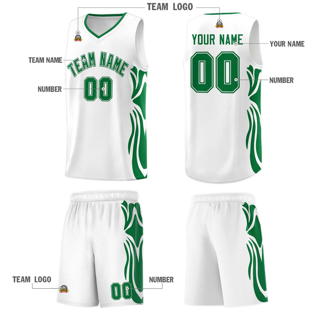 Custom White Kelly Green-Kelly Green Graffiti Pattern Side Curve Pattern Sports Uniform Basketball Jersey Sets