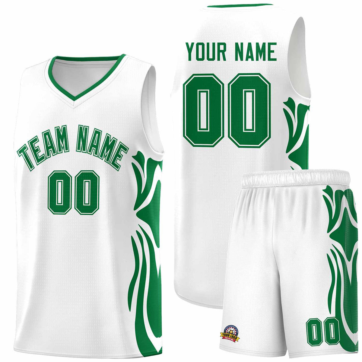 Custom White Kelly Green-Kelly Green Graffiti Pattern Side Curve Pattern Sports Uniform Basketball Jersey Sets