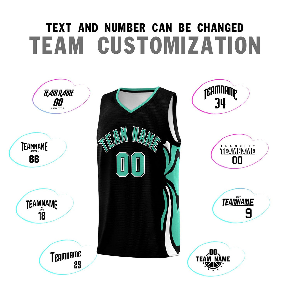 Custom Black Bright Green-White Graffiti Pattern Side Curve Pattern Sports Uniform Basketball Jersey Sets