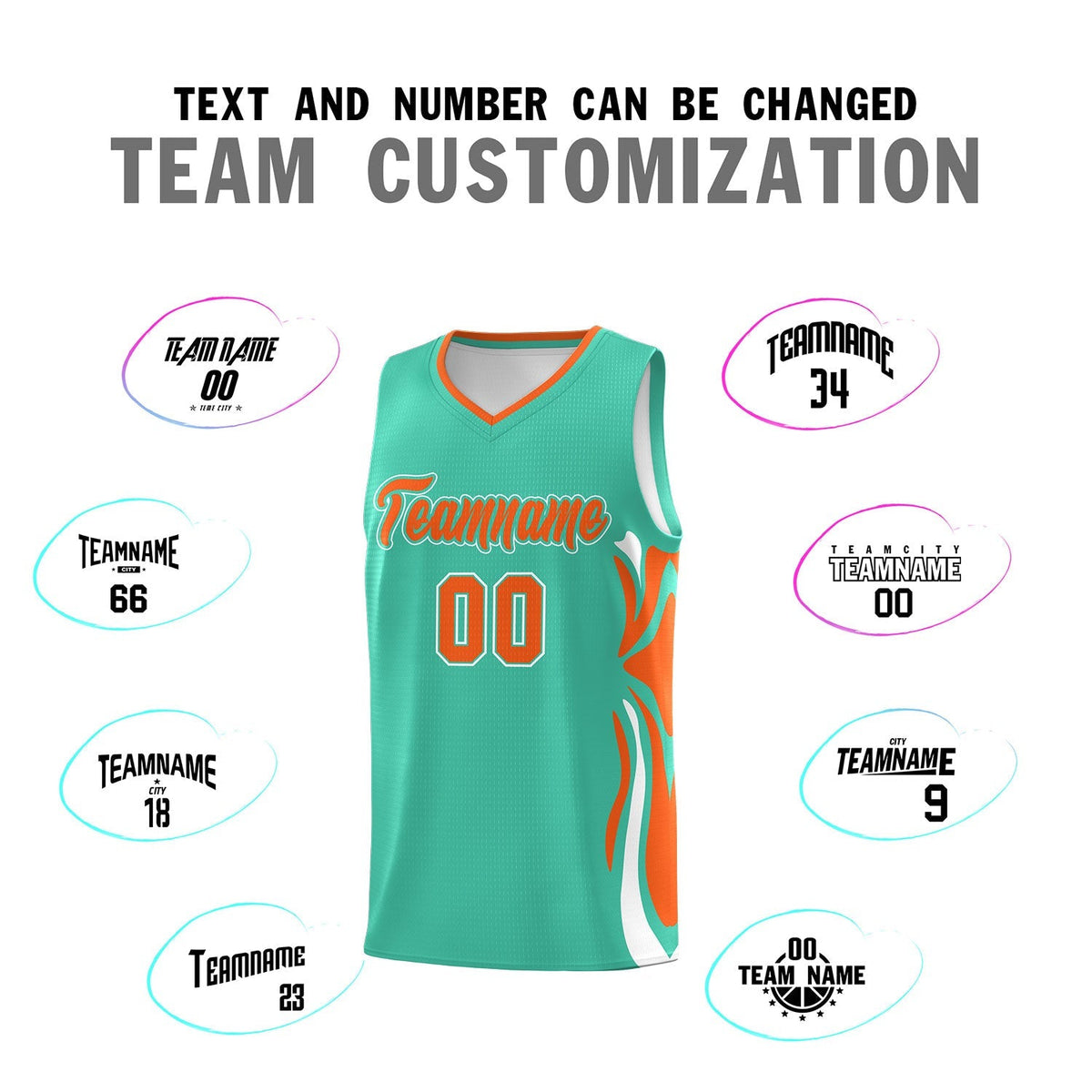 Custom Bright Green Orange-White Graffiti Pattern Side Curve Pattern Sports Uniform Basketball Jersey Sets