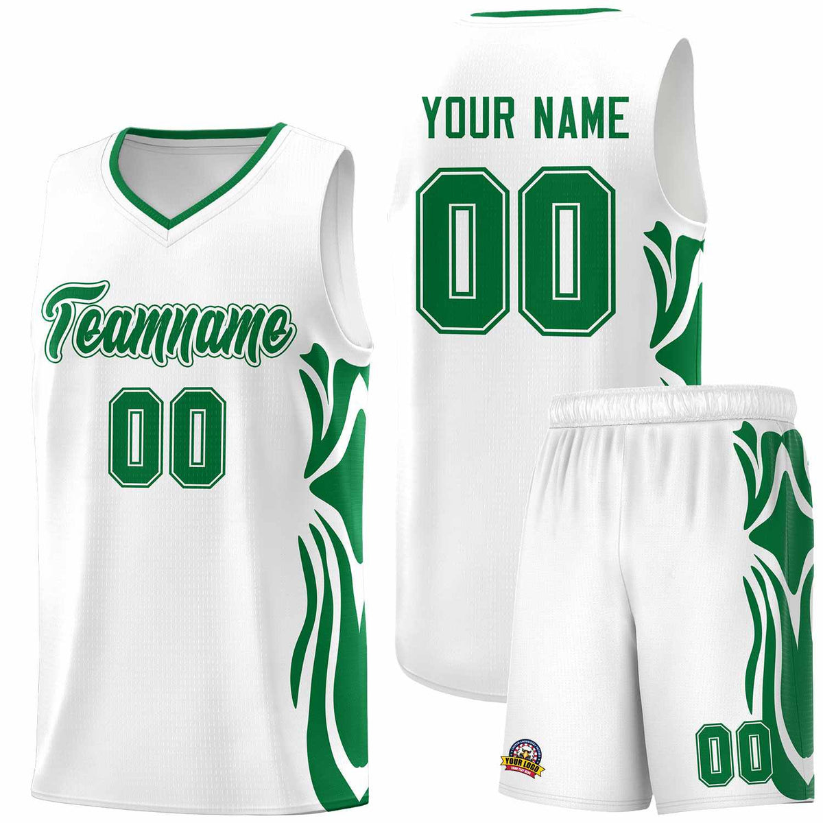 Custom White Kelly Green-Kelly Green Graffiti Pattern Side Curve Pattern Sports Uniform Basketball Jersey Sets