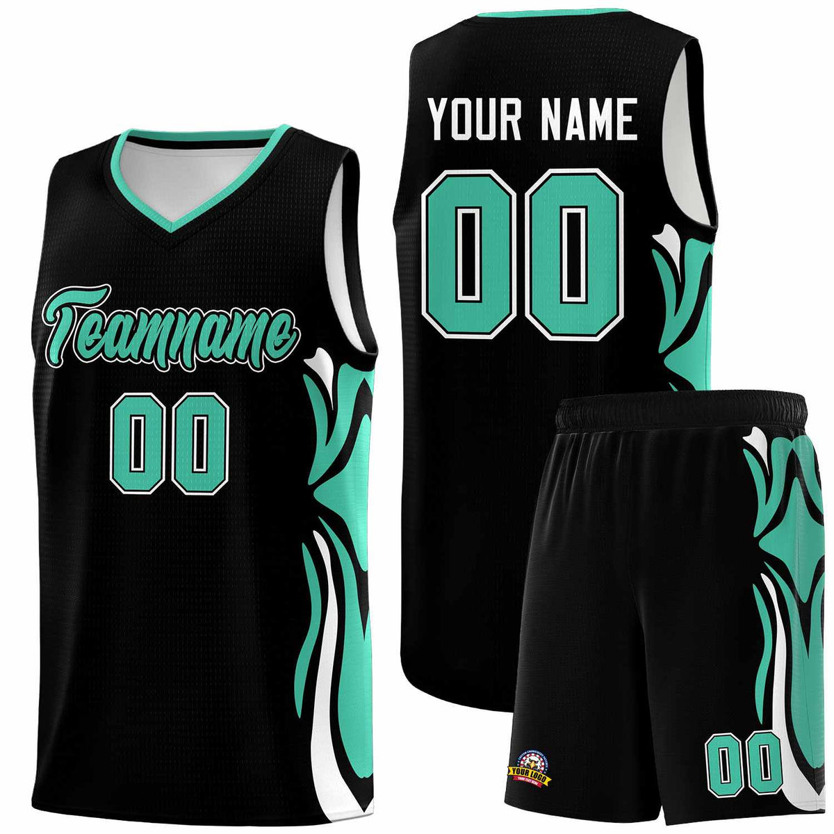 Custom Black Bright Green-White Graffiti Pattern Side Curve Pattern Sports Uniform Basketball Jersey Sets