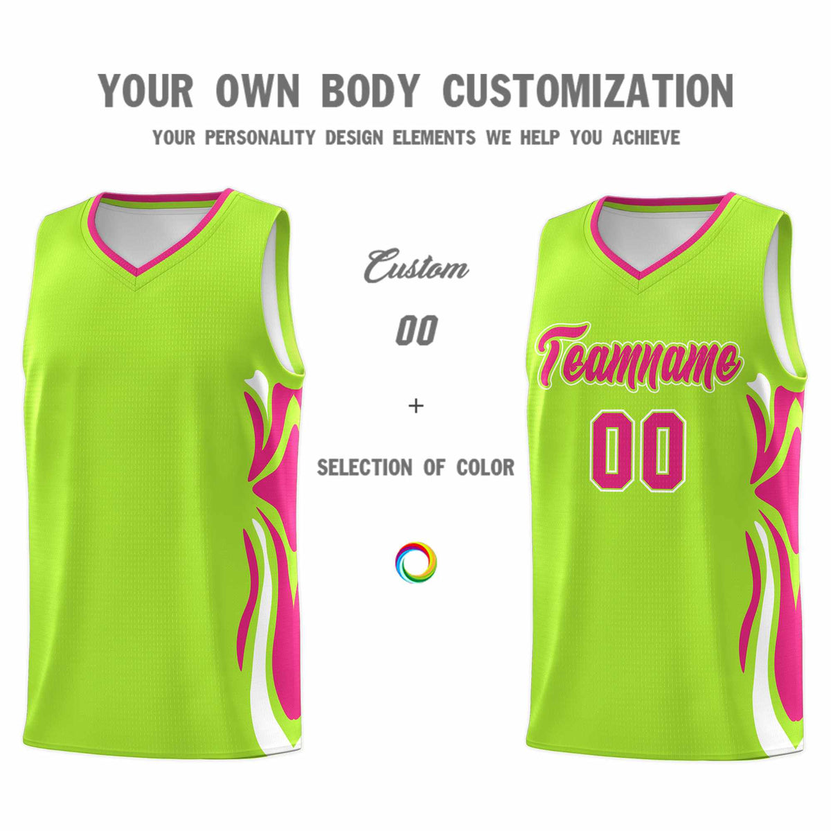 Custom Light Green Pink-White Graffiti Pattern Side Curve Pattern Sports Uniform Basketball Jersey Sets
