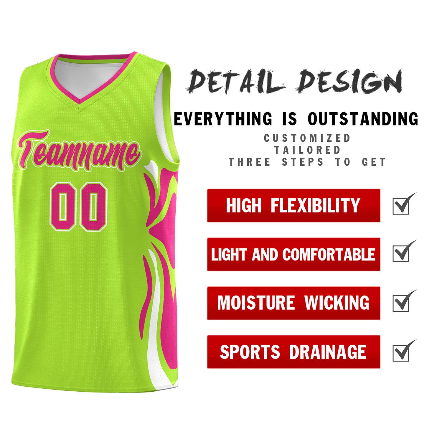 Custom Light Green Pink-White Graffiti Pattern Side Curve Pattern Sports Uniform Basketball Jersey Sets