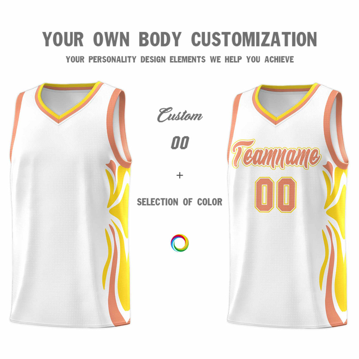 Custom White Light Orange-Gold Graffiti Pattern Side Curve Pattern Sports Uniform Basketball Jersey Sets