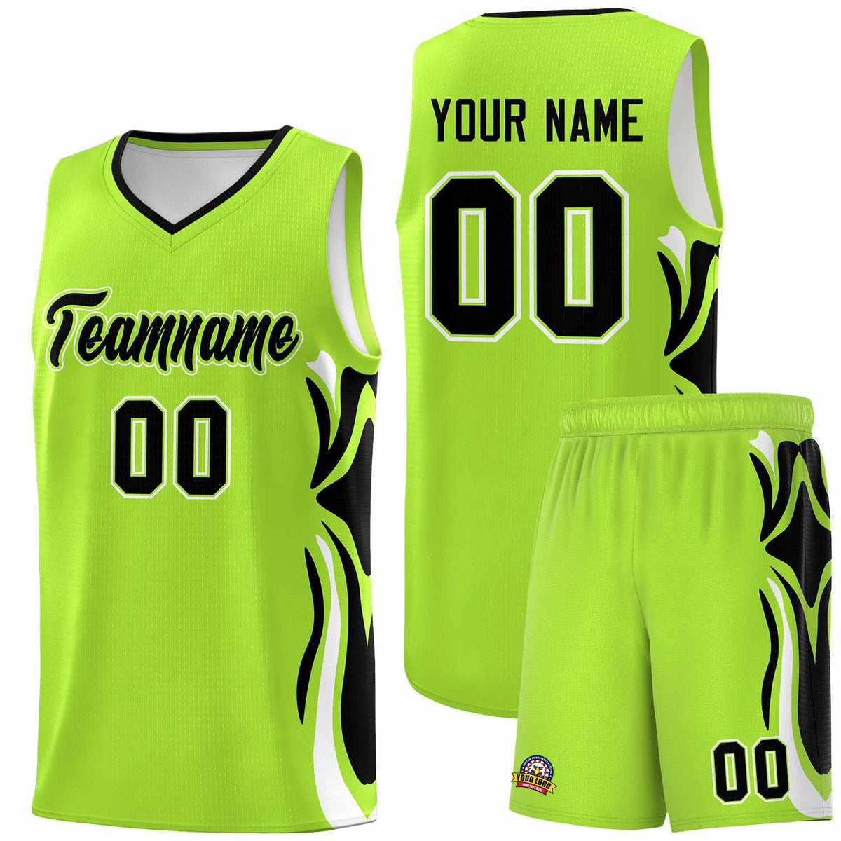 Custom Light Green Black-White Graffiti Pattern Side Curve Pattern Sports Uniform Basketball Jersey Sets