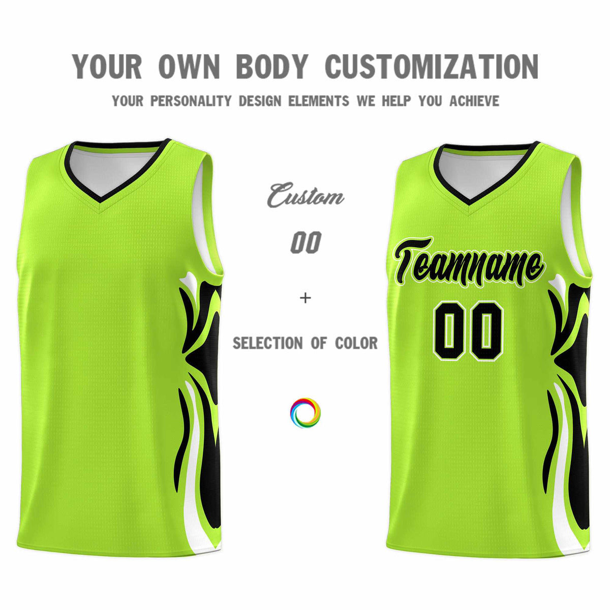 Custom Light Green Black-White Graffiti Pattern Side Curve Pattern Sports Uniform Basketball Jersey Sets