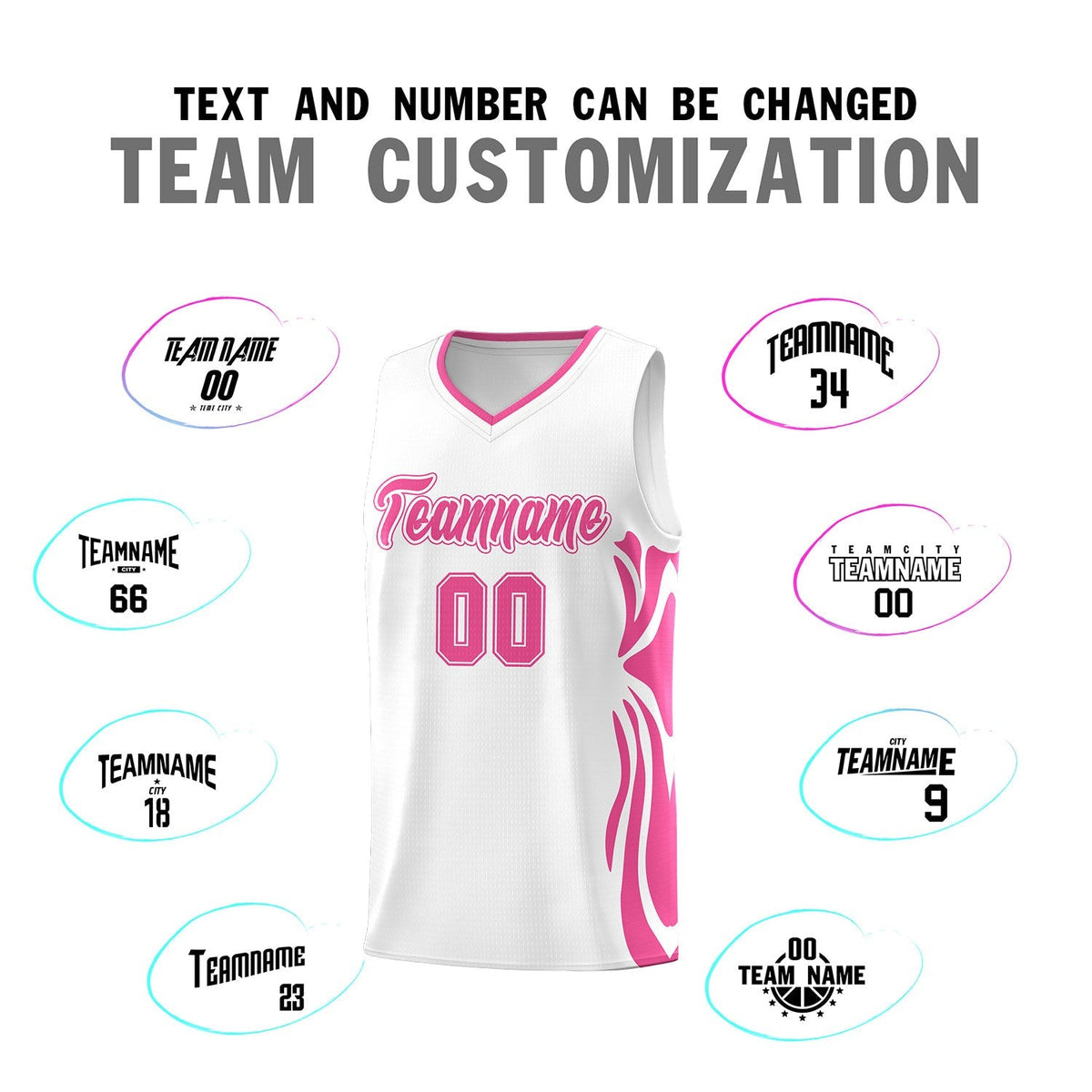Custom White Pink-Pink Graffiti Pattern Side Curve Pattern Sports Uniform Basketball Jersey Sets