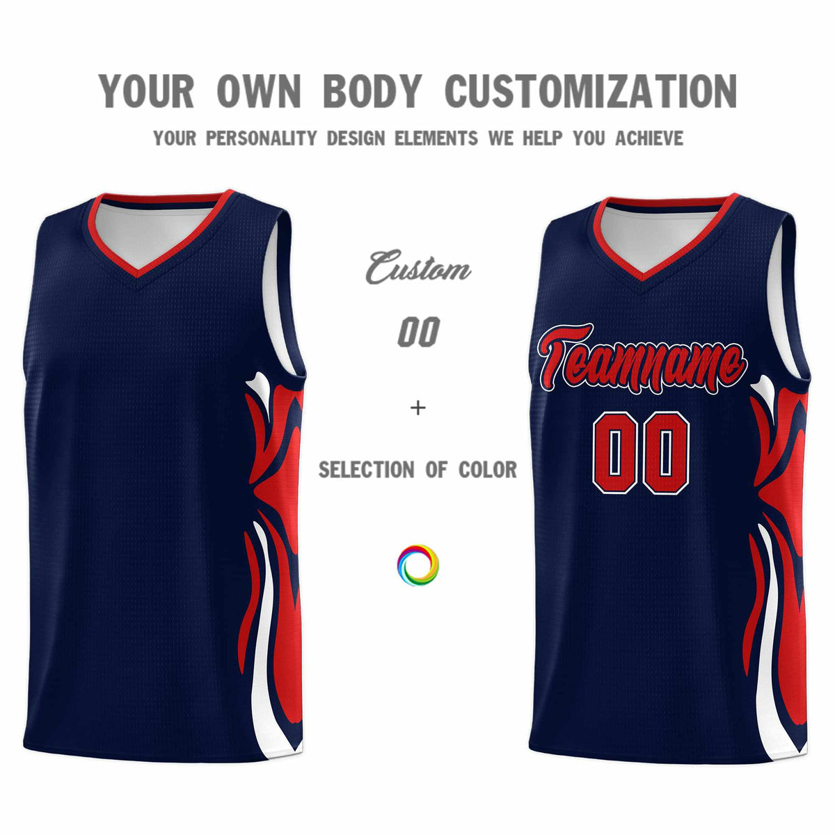 Custom Navy Red-White Graffiti Pattern Side Curve Pattern Sports Uniform Basketball Jersey Sets