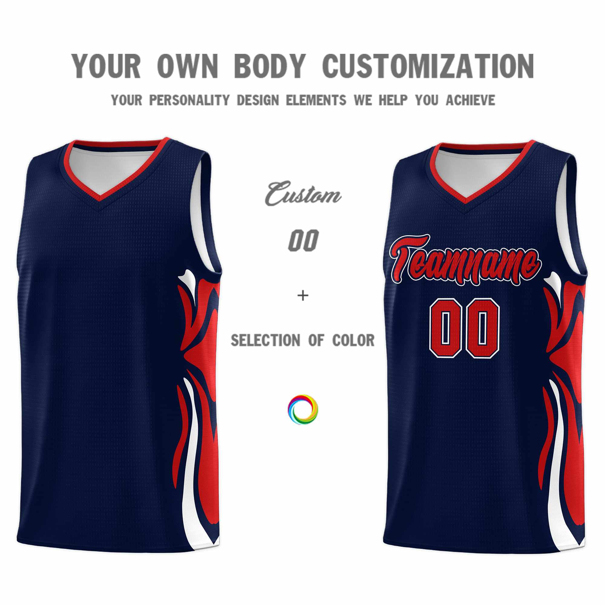 Custom Navy Red-White Graffiti Pattern Side Curve Pattern Sports Uniform Basketball Jersey Sets