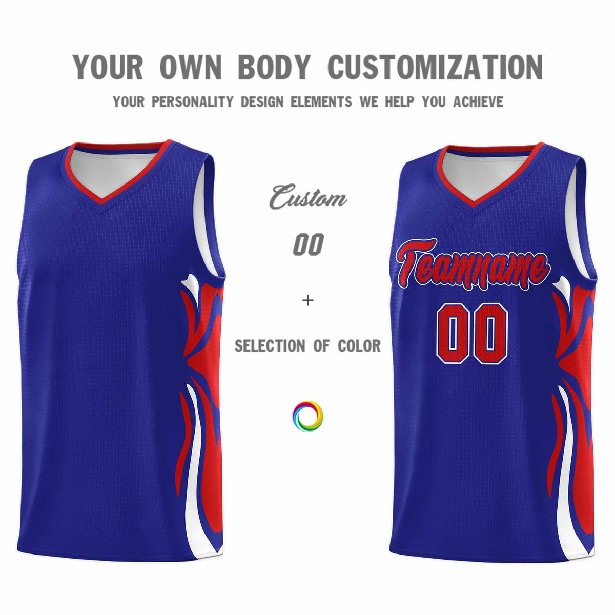 Custom Royal Red-White Graffiti Pattern Side Curve Pattern Sports Uniform Basketball Jersey Sets