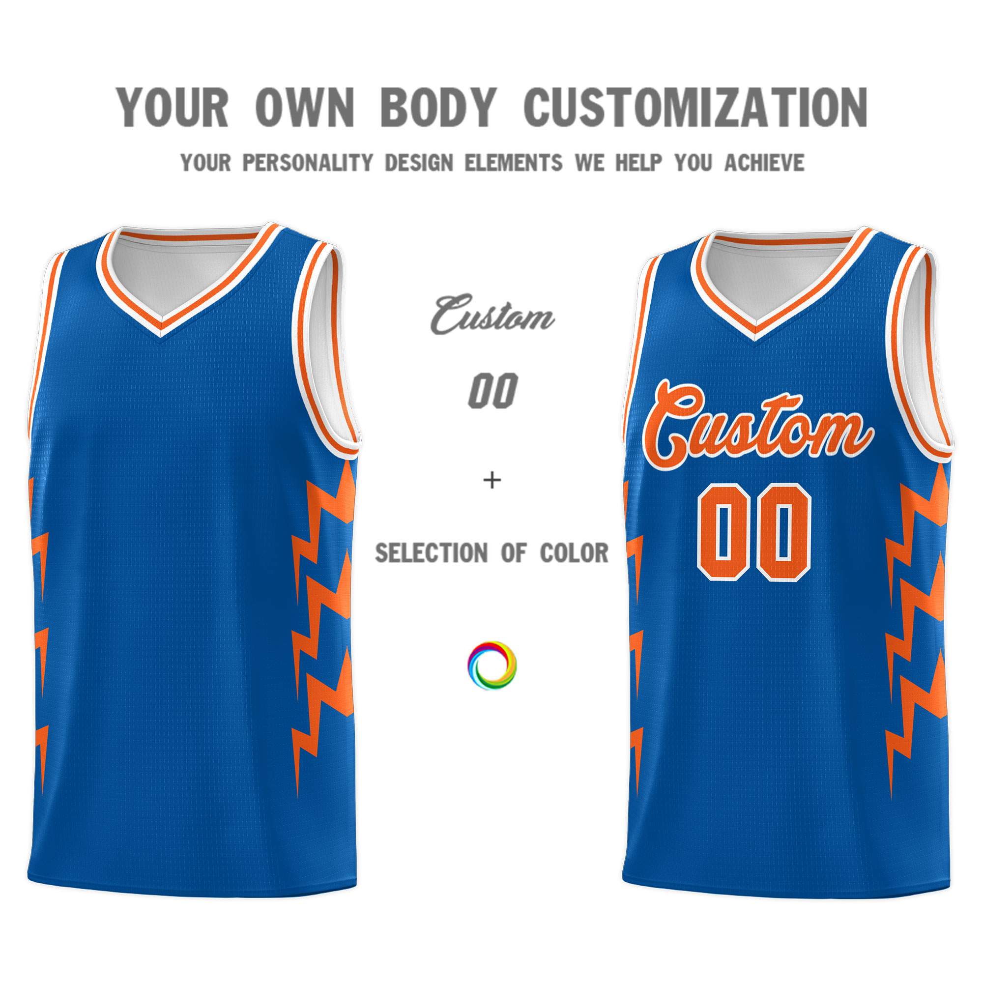 Custom Royal Side Lightning Pattern Sports Uniform Basketball Jersey