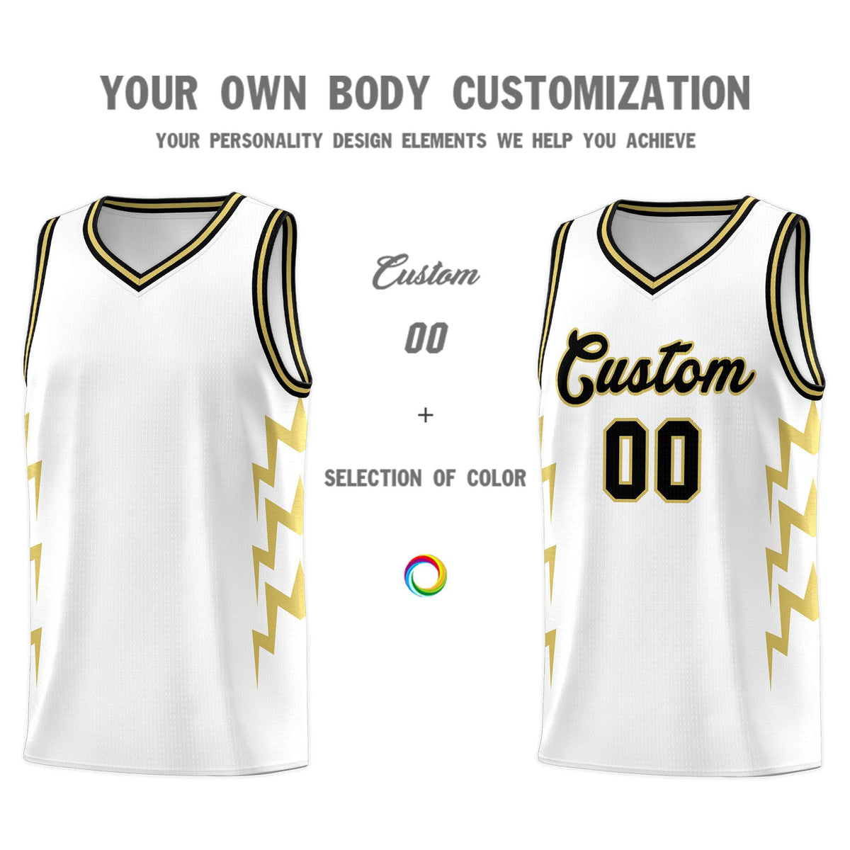 Custom White Side Lightning Pattern Sports Uniform Basketball Jersey