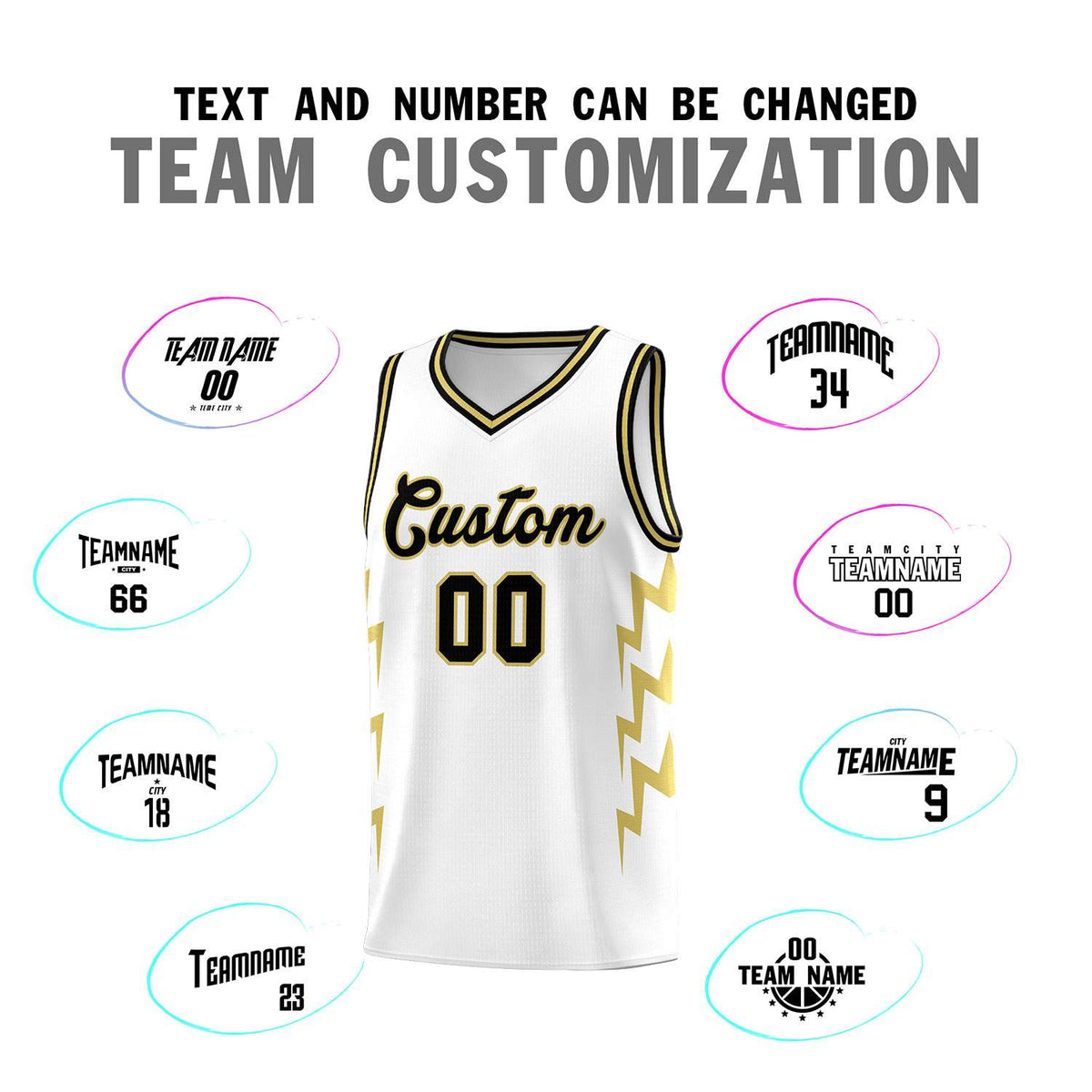 Custom White Side Lightning Pattern Sports Uniform Basketball Jersey