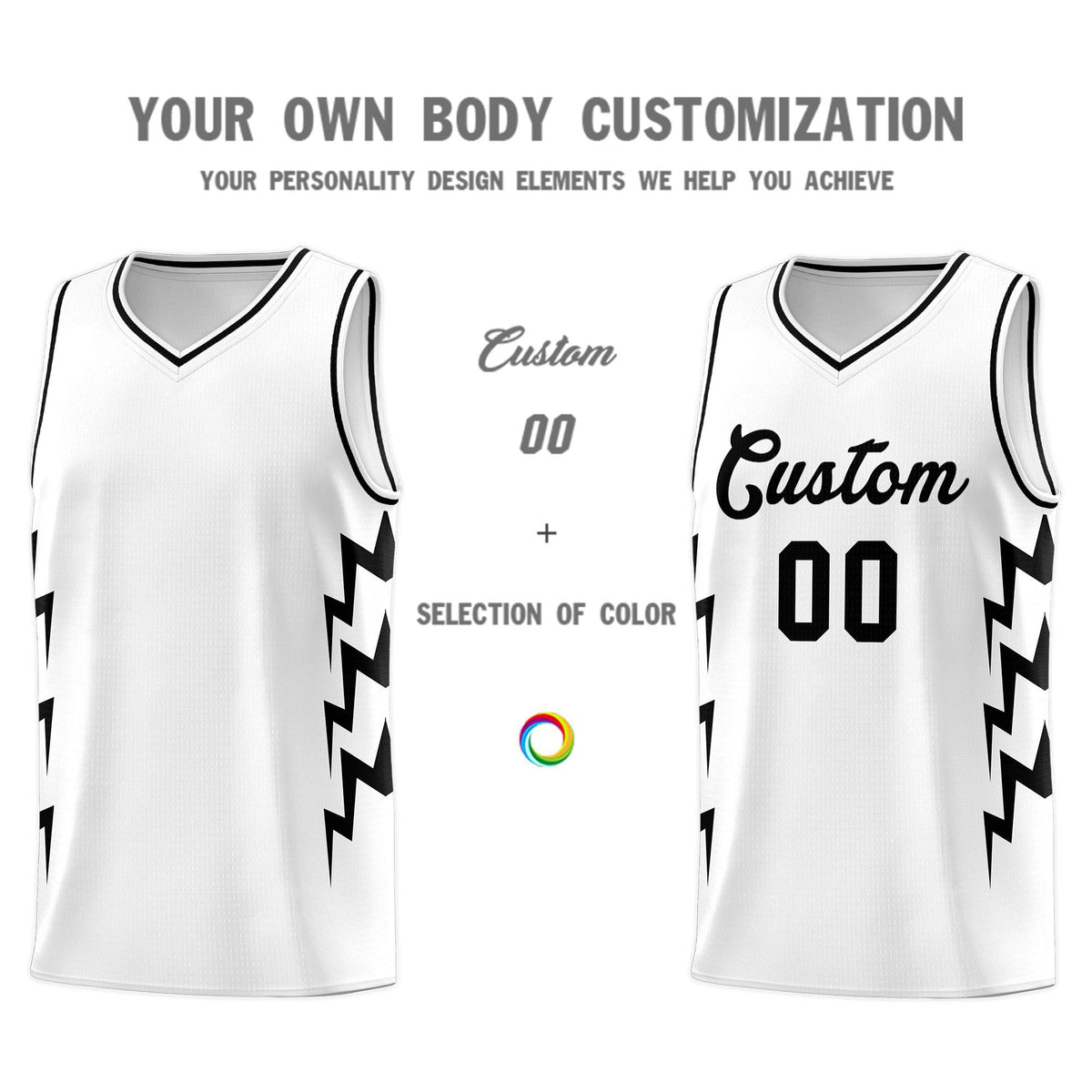 Custom White Side Lightning Pattern Sports Uniform Basketball Jersey