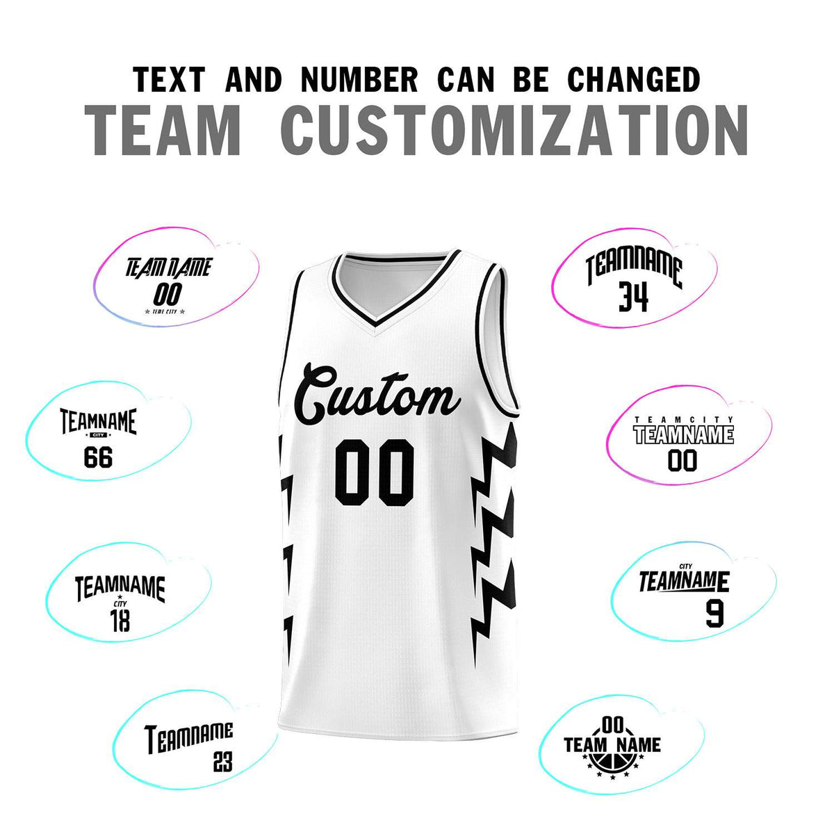 Custom White Side Lightning Pattern Sports Uniform Basketball Jersey