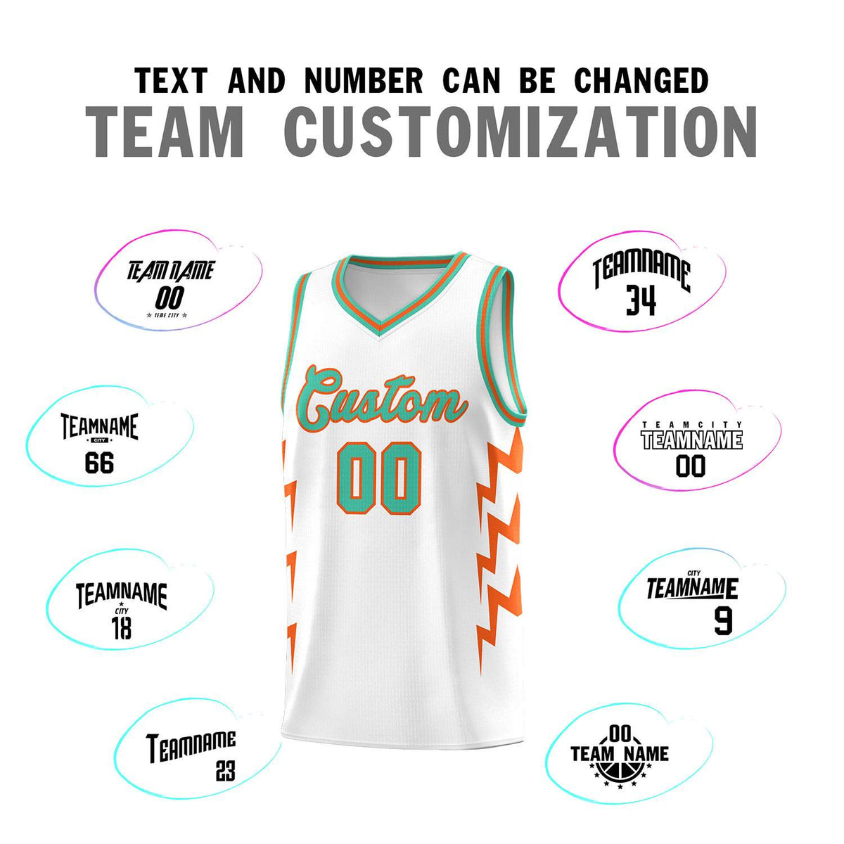 Custom White Side Lightning Pattern Sports Uniform Basketball Jersey