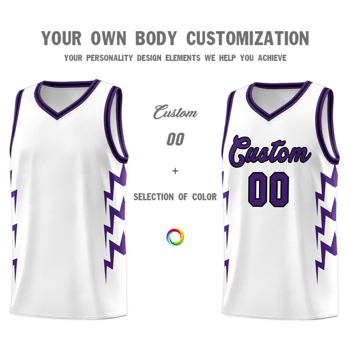 Custom White Side Lightning Pattern Sports Uniform Basketball Jersey