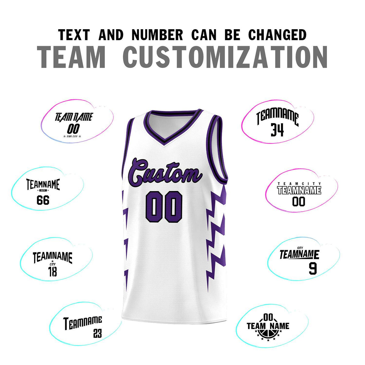Custom White Side Lightning Pattern Sports Uniform Basketball Jersey