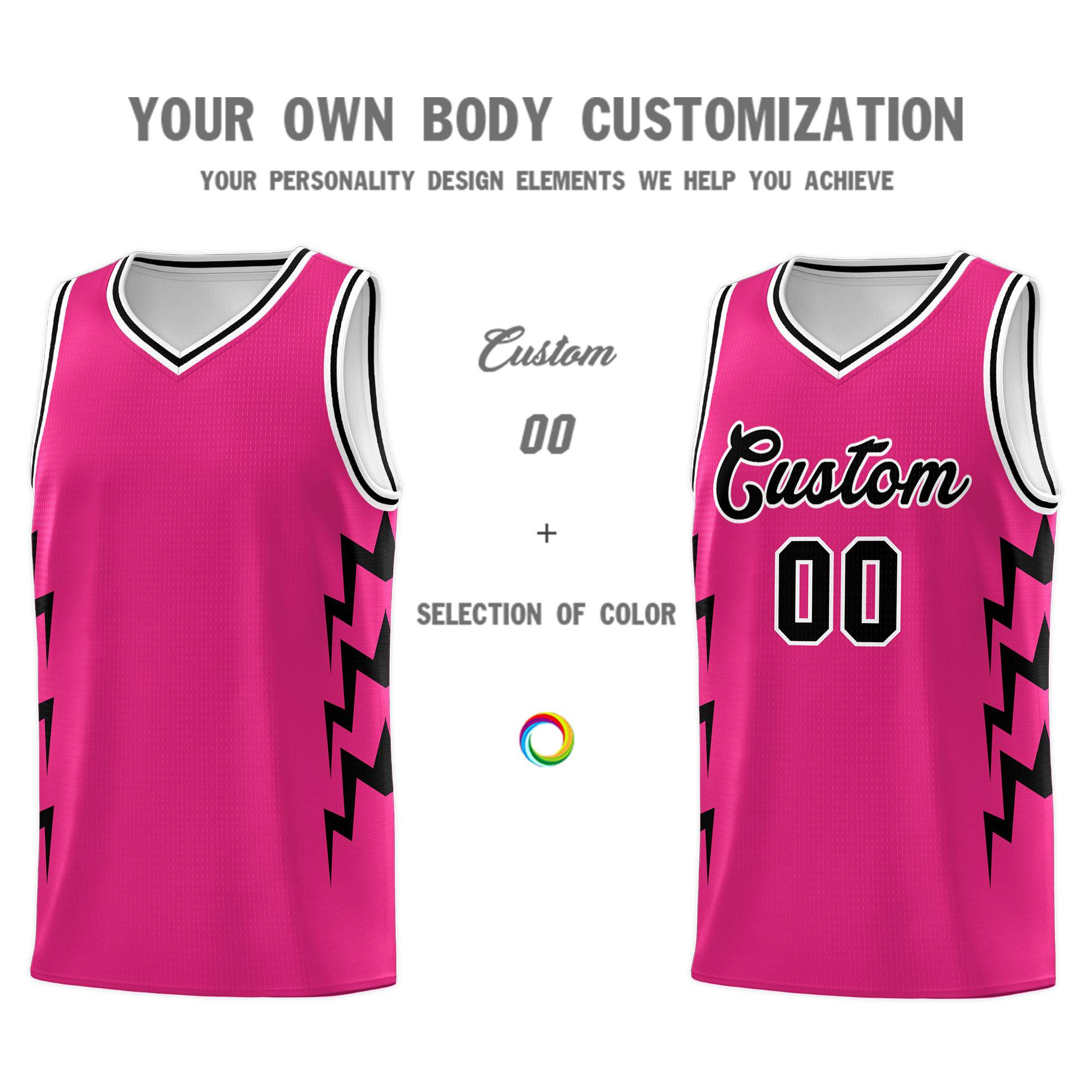 Custom Pink Side Lightning Pattern Sports Uniform Basketball Jersey