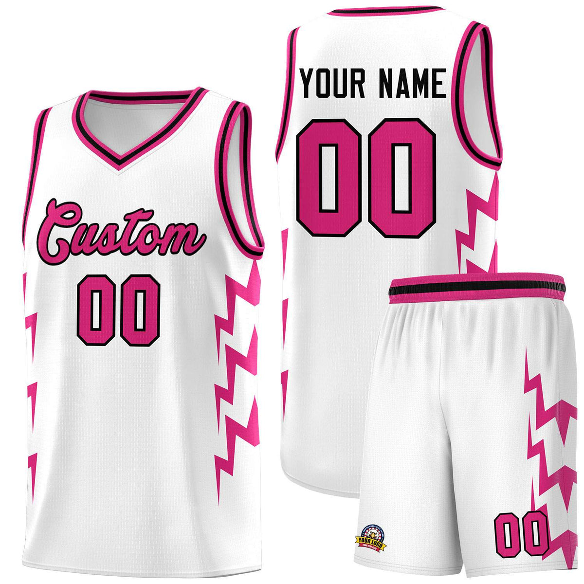 Custom White Side Lightning Pattern Sports Uniform Basketball Jersey