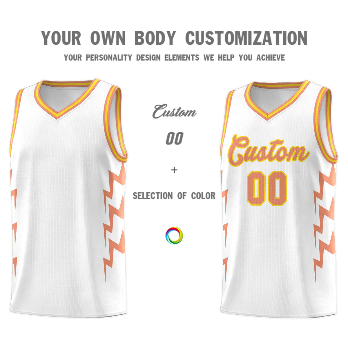 Custom White Side Lightning Pattern Sports Uniform Basketball Jersey