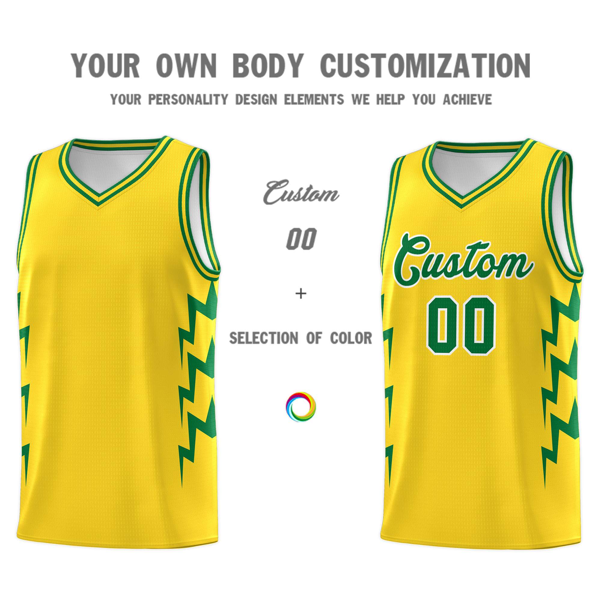 Custom Gold Side Lightning Pattern Sports Uniform Basketball Jersey