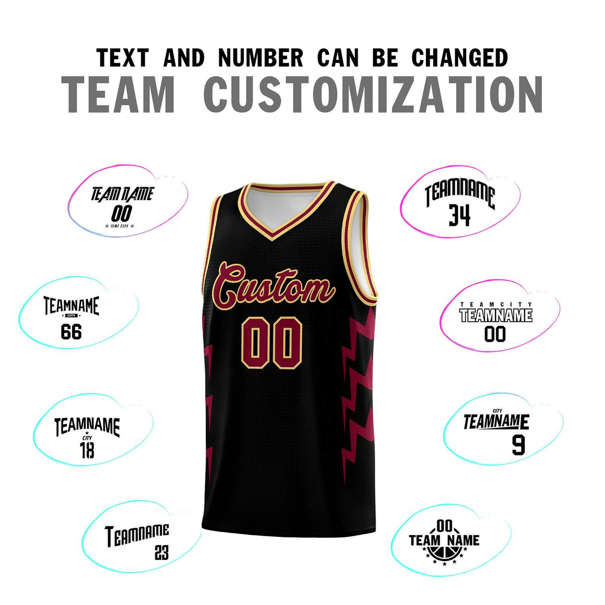 Custom Black Side Lightning Pattern Sports Uniform Basketball Jersey