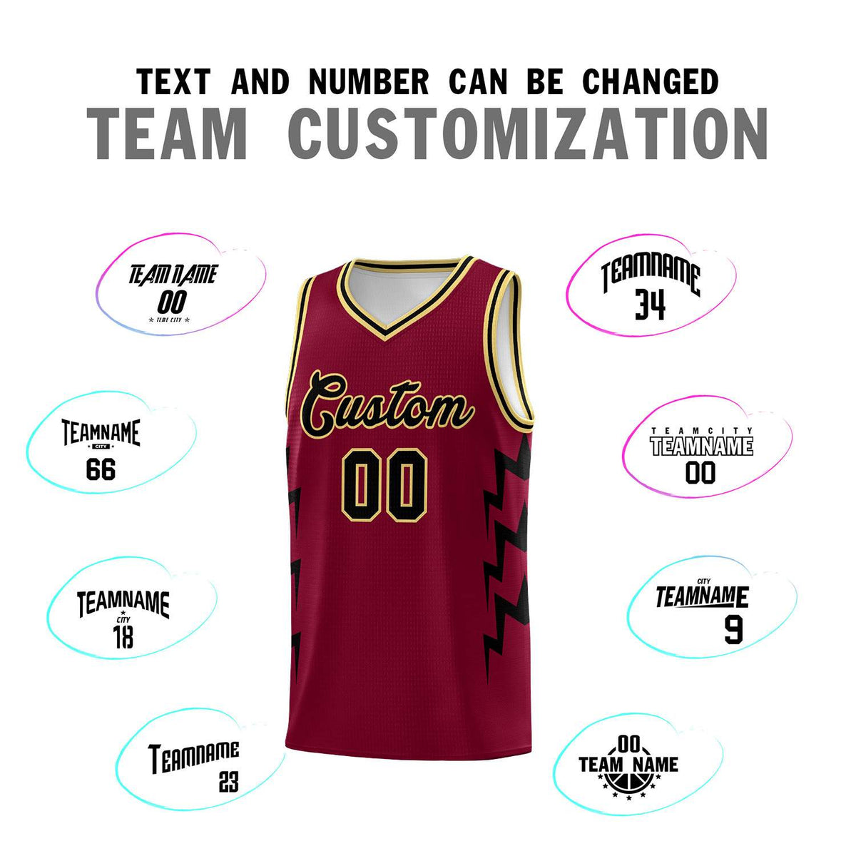 Custom Crimson Side Lightning Pattern Sports Uniform Basketball Jersey