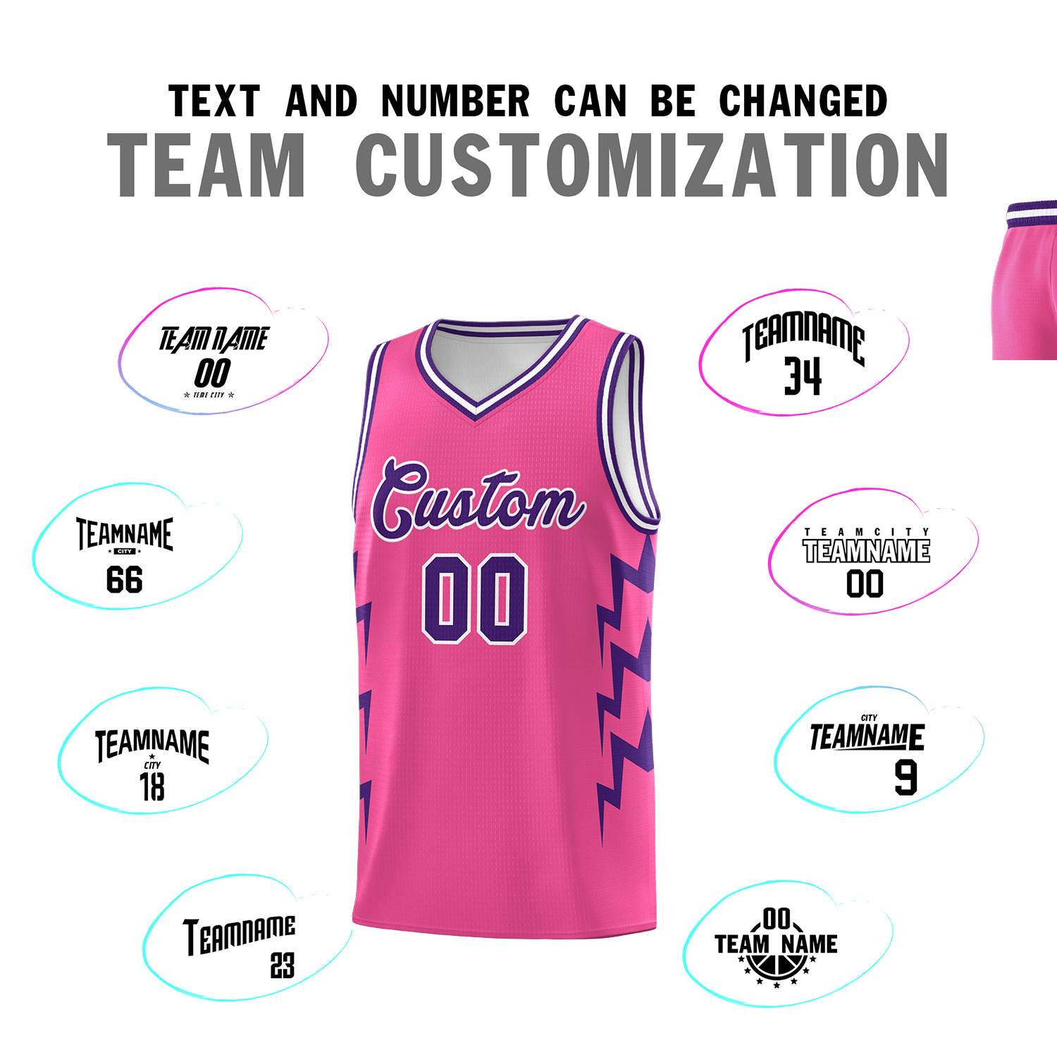 Custom Pink Side Lightning Pattern Sports Uniform Basketball Jersey