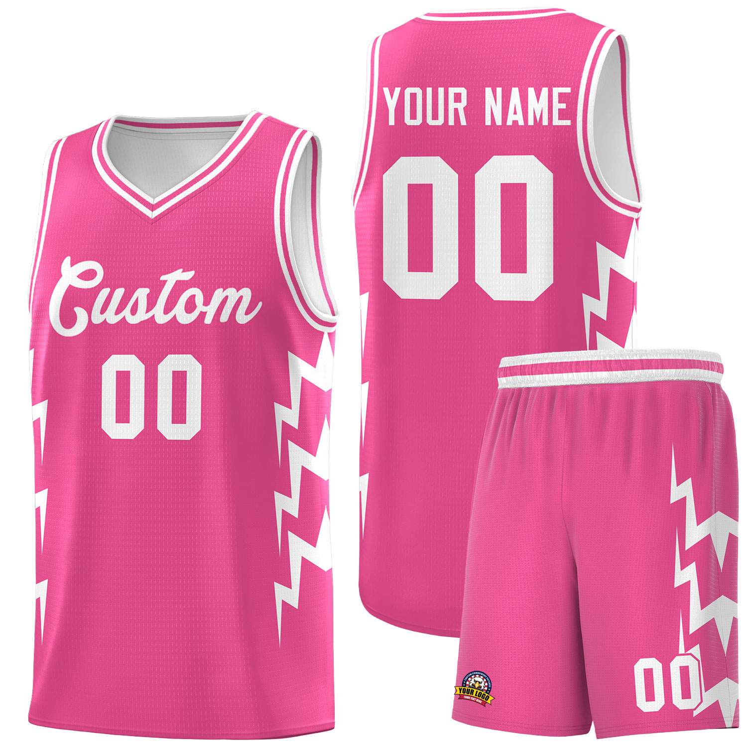 Custom Pink Side Lightning Pattern Sports Uniform Basketball Jersey