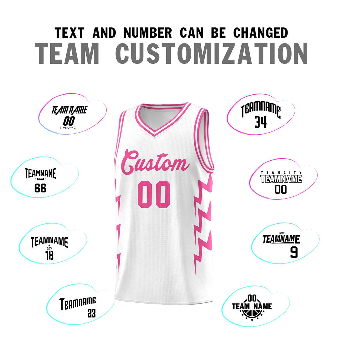 Custom White Side Lightning Pattern Sports Uniform Basketball Jersey