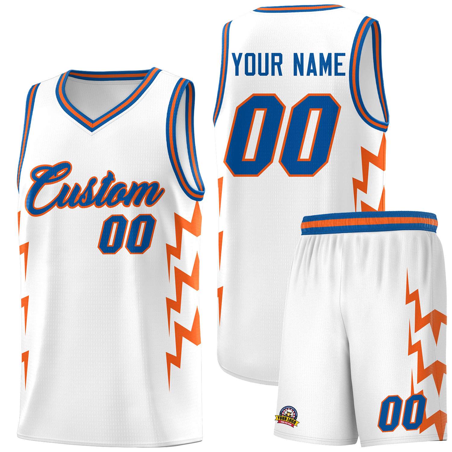 Custom White Side Lightning Pattern Sports Uniform Basketball Jersey
