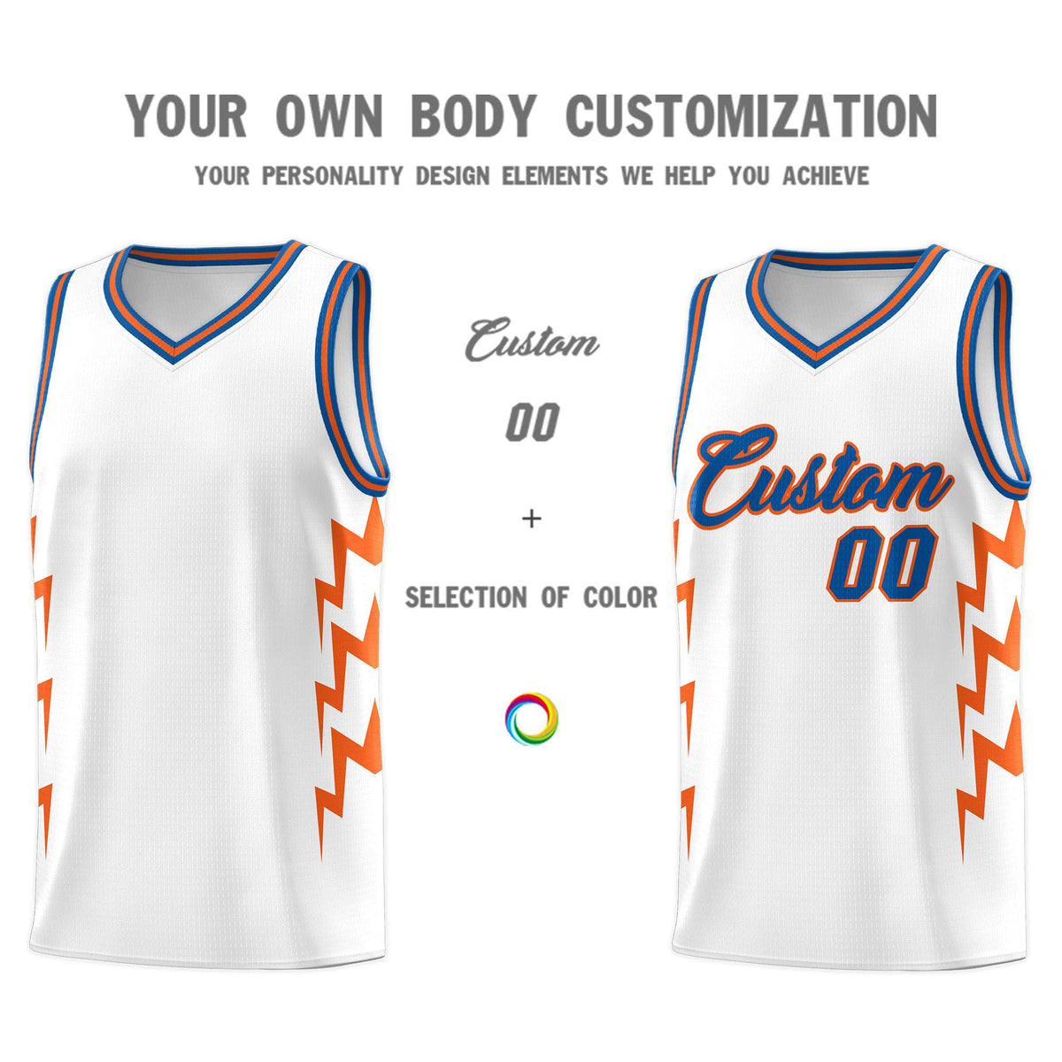 Custom White Side Lightning Pattern Sports Uniform Basketball Jersey