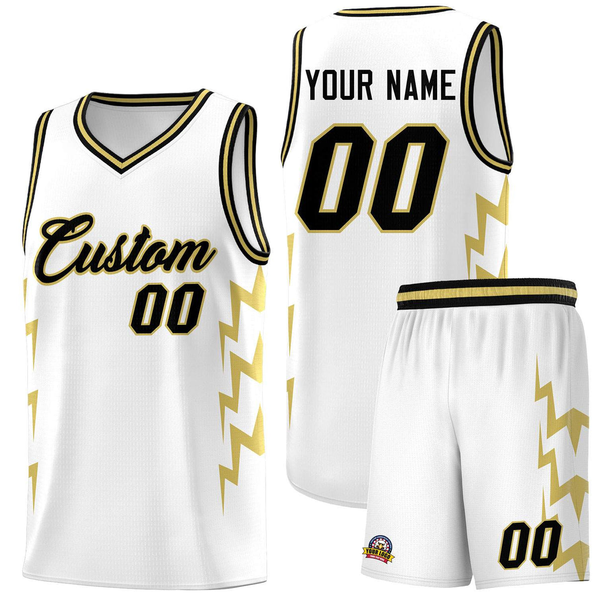 Custom White Side Lightning Pattern Sports Uniform Basketball Jersey