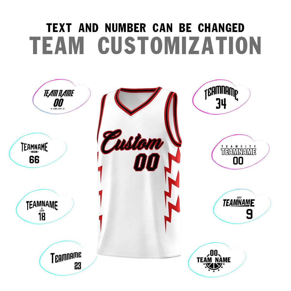 Custom White Side Lightning Pattern Sports Uniform Basketball Jersey