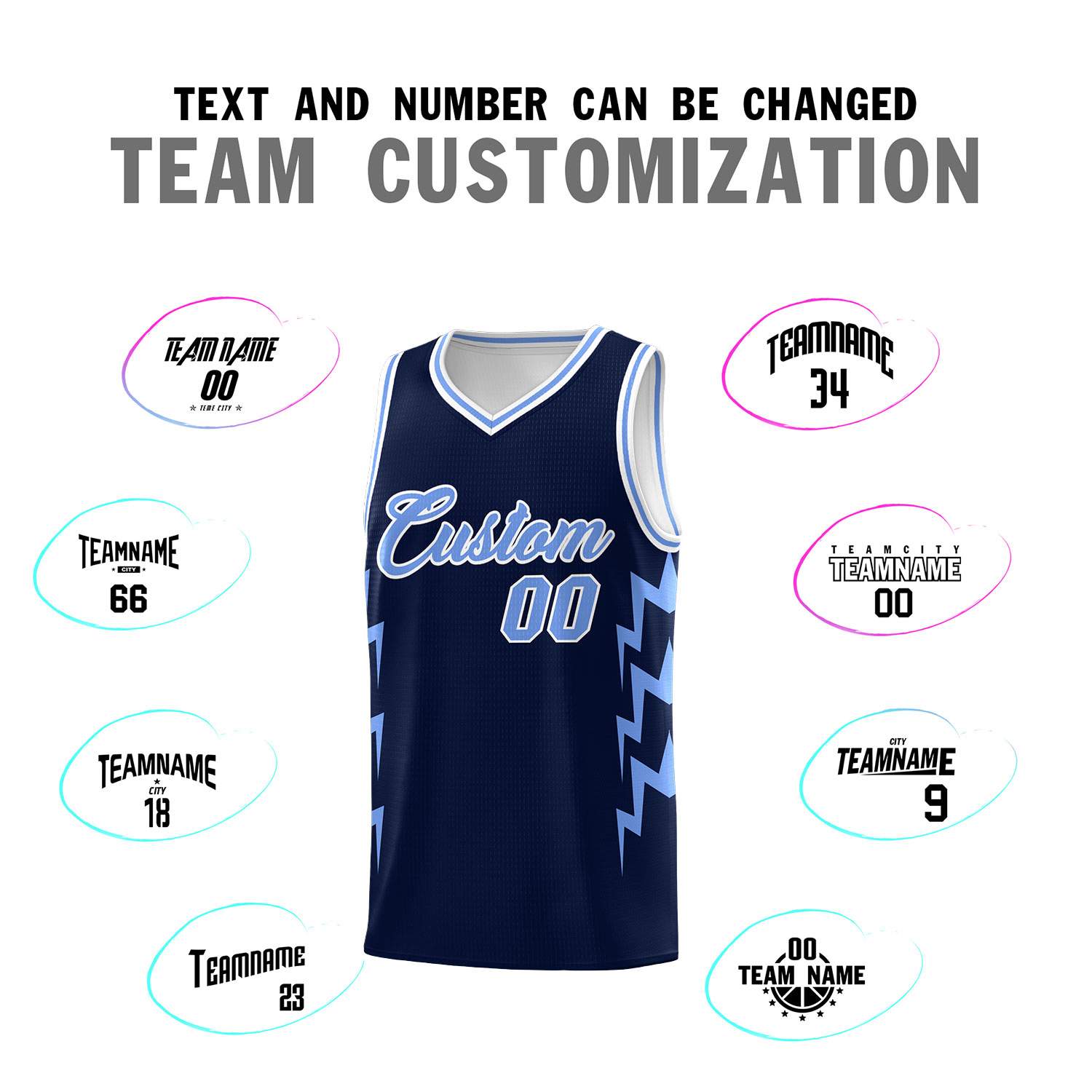 Custom Navy Side Lightning Pattern Sports Uniform Basketball Jersey