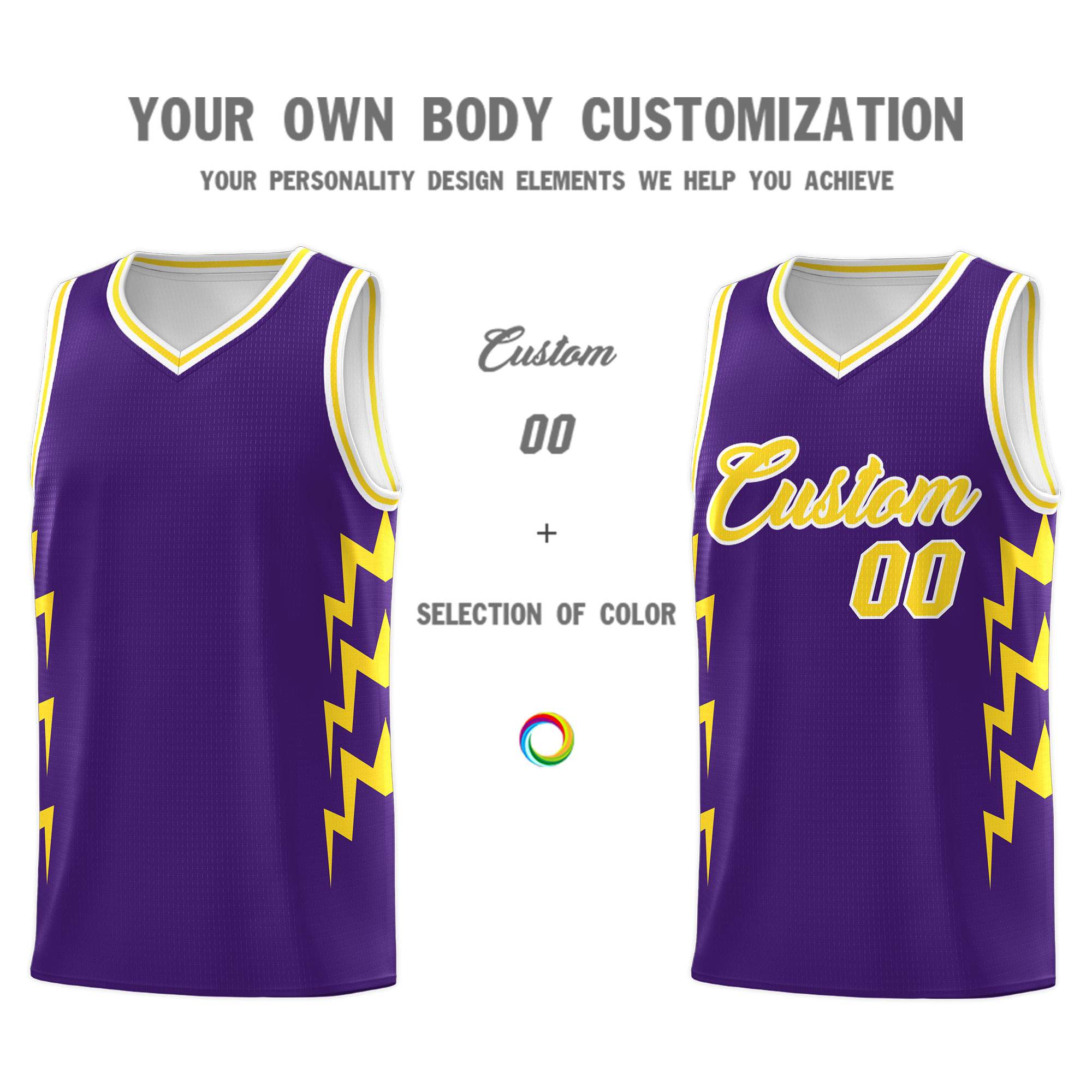 Custom Purple Side Lightning Pattern Sports Uniform Basketball Jersey