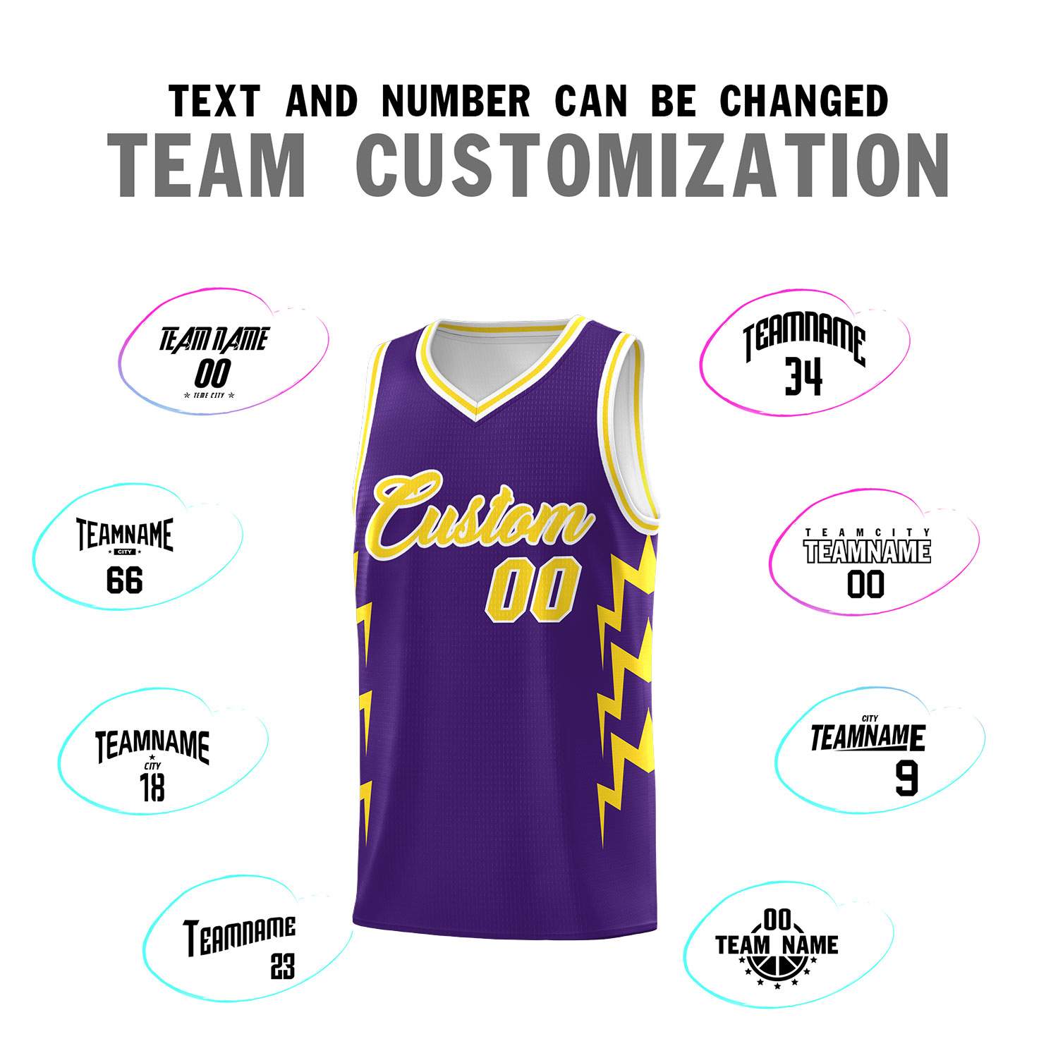Custom Purple Side Lightning Pattern Sports Uniform Basketball Jersey