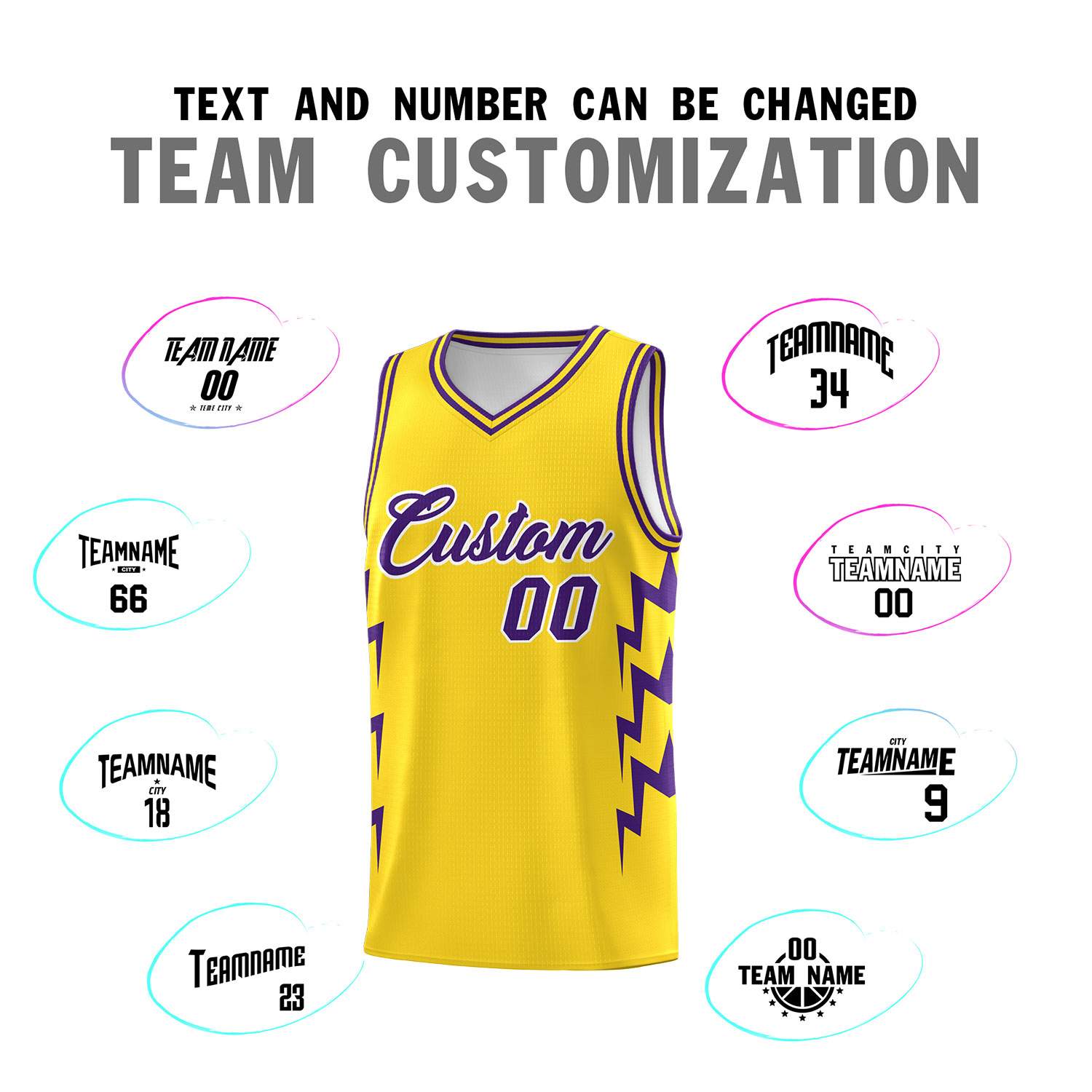 Custom Gold Side Lightning Pattern Sports Uniform Basketball Jersey